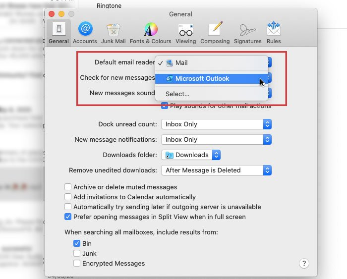 set outlook 2016 for mac as default mail client